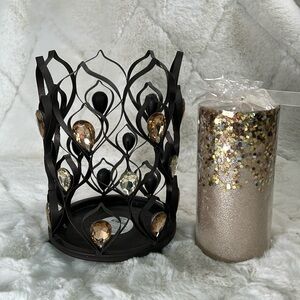 Pier One Imports Amber Gems Candle Holder and Gold Glittery Candle